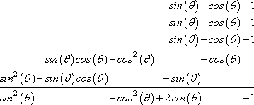 multiplication, showing result of sin^2(theta) - cos^2(theta) + 2sin(theta) + 1